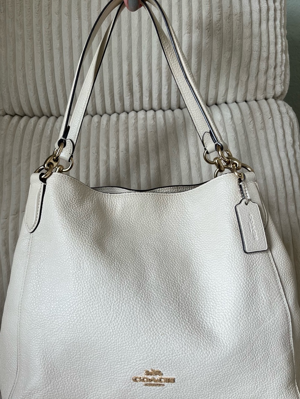 Coach White Pebbled Leather Hobo Shoulder Bag with Gold Hardware